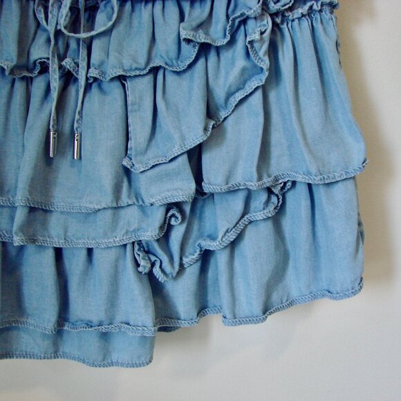 Miss Sixty Dress Y2K Blue Chambray Boho Peasant Ruffled Cowgirl XS Small - Picture 8 of 16